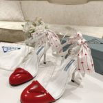 Prada Patent Sling-Back Pumps White/Red For Women 3.5/90mm PRD