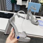 Prada Satin Platform Sandals With Crystals Silver For Women 5.3in/135mm PRD