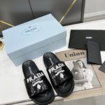 Prada Logo Detailed Sequin Slides Black For Women 1.4in/35mm PRD 1XX603F020959