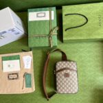Gucci Sling Backpack With Interlocking G Beige And Ebony GG Supreme Canvas For Men 9.4in/24cm GG 696016 92THG 8563