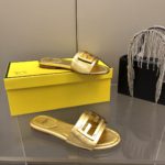 Fendi Baguette Gold Nappa Slides For Women 8R8136AI16F0XV6