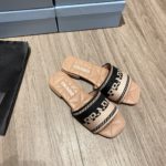 Prada Embroidered Fabric Slides Black/Orange For Women 0.4in/10mm PRD