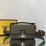 Fendi Baguette Brown fabric Brown Medium Bag For Woman 27cm/10.5in