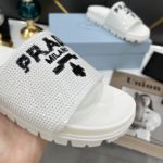 Prada Logo Detailed Sequin Slides White For Women 1.4in/35mm PRD