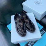 Prada Chocolate Sharp Brushed Pointed Loafers Black For Women 1.6in/40mm PRD 2DE131_055_F0002