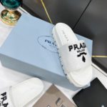 Prada Logo Detailed Sequin Slides White For Women 1.4in/35mm PRD