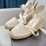 Prada Linen Espadrille Wedge Sandals White For Women 3.5in/90mm PRD