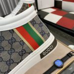 Gucci Men's GG Ace High Top Sneaker With Web White And Gray For Men