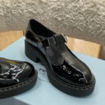 Prada Brushed Mary Jane T-strap Shoes Shiny Black For Women 2in/50mm PRD