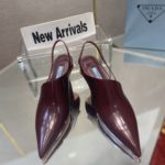 Prada Brushed Slingback Pumps Burgundy For Women 2.6in/65mm PRD