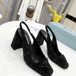 Prada Satin Sling-Back Pumps With Crystals Black For Women 3.5in/90mm PRD