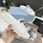 Prada Logo Detailed Sequin Slides White For Women 1.4in/35mm PRD
