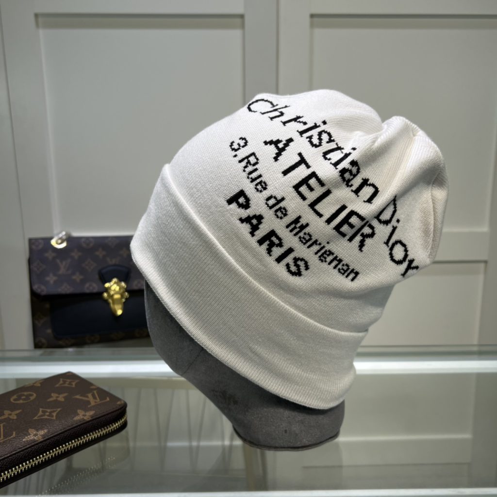Dior Pompom Beanie In White
