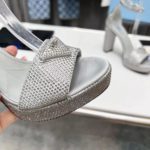 Prada Satin Platform Sandals With Crystals Silver For Women 5.3in/135mm PRD