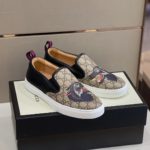 Gucci Men's GG Supreme Slip-On With Wolf Printed Black And Gray For Men 497105 9JB10 8960