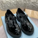 Prada Brushed Mary Jane T-strap Shoes Shiny Black For Women 2in/50mm PRD