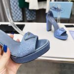 Prada Satin Platform Sandals With Crystals Blue For Women 5.3in/135mm PRD