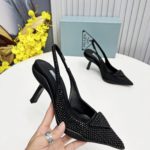 Prada Satin Slingback Pumps With Crystals Black For Women 2.2in/55mm PRD