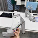 Prada Satin Platform Sandals With Crystals Silver For Women 5.3in/135mm PRD