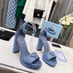Prada Satin Platform Sandals With Crystals Blue For Women 5.3in/135mm PRD