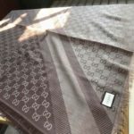 Gucci GG Jacquard Silk Wool Shawl Grey/Brown 55in/140cm