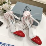 Prada Patent Sling-Back Pumps White/Red For Women 3.5/90mm PRD
