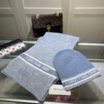 Dior Pompom Beanie & Scarf Set In Blue