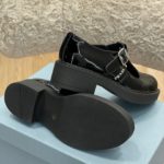 Prada Brushed Mary Jane T-strap Shoes Shiny Black For Women 2in/50mm PRD