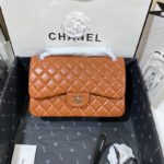 Chanel Large Classic Handbag Silver Hardware Brown For Women, Women's Handbags, Shoulder Bags 11.8in/30cm