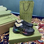 Gucci Men's Rhyton Sneakers With Iridescent Logo Black For Men 552851 DRW00 1000