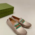 Gucci Men's Horsebit Driver With Web Distressed Beige For Men 624698 1XH10