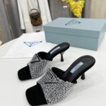 Prada Satin Heeled Sandals With Crystals Silver For Women 2.55in/65mm PRD 1XX608_2AWL_F0T7O_F_065