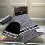 Dior Pompom Beanie & Scarf Set In Grey