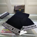 Dior Pompom Beanie & Scarf Set In Black