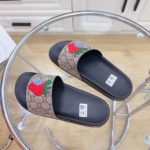 Gucci Women's GG Supreme Slides With Gucci Strawberry Black And Gray For Women 408508 G2200