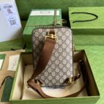 Gucci Sling Backpack With Interlocking G Beige And Ebony GG Supreme Canvas For Men 9.4in/24cm GG 696016 92THG 8563