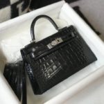 Hermes Mini Kelly 19 Black Silver Toned Hardware Bag For Women, Women's Handbags, Shoulder Bags 7.5in/19cm
