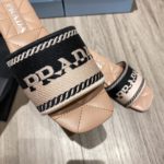 Prada Embroidered Fabric Slides Black/Orange For Women 0.4in/10mm PRD