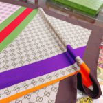 Gucci Geometric GG Print Twill Beige and Dark Green Scarf 90cm/35in ‎682469 3G001 9766