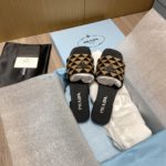 Prada Embroidered Fabric Slides Black/Beige For Women 0.4in/10mm PRD 1XX637_3LK6_F0Y30_F_010