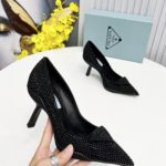 Prada Satin Slingback Pumps With Crystals Black For Women 2.2in/55mm PRD