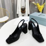 Prada Satin Sling-Back Pumps With Crystals Black For Women 3.5in/90mm PRD