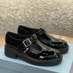 Prada Brushed Mary Jane T-strap Shoes Shiny Black For Women 2in/50mm PRD
