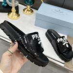 Prada Logo Detailed Sequin Slides Black For Women 1.4in/35mm PRD 1XX603F020959
