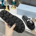 Prada Logo Detailed Sequin Slides Black For Women 1.4in/35mm PRD 1XX603F020959