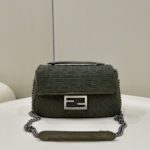 Fendi Baguette Chain Midi Green FF Fabric Bag For Woman 14.5cm/6in 8BR793AHW5F1F2L