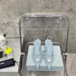 Prada Mesh Fabric Slingback Pumps Light Blue For Women PRD