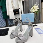 Prada Satin Platform Sandals With Crystals Silver For Women 5.3in/135mm PRD