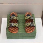 Gucci Women's Slide Sandal With Straps Orange And Green For Women 658020 2HK60