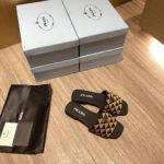 Prada Embroidered Fabric Slides Black/Beige For Women 0.4in/10mm PRD 1XX637_3LK6_F0Y30_F_010